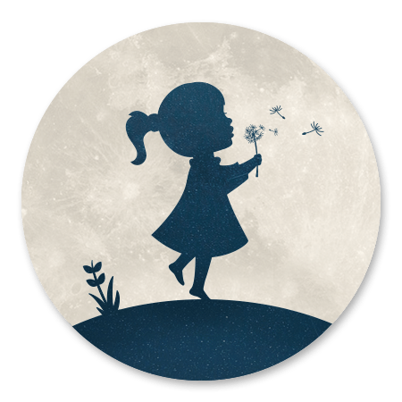 Silhouet meisje met paardenbloem - met maan